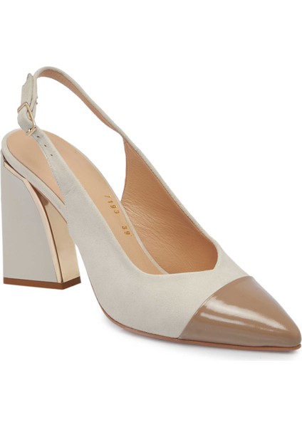 Bej Hakiki Deri Kadın Topuklu Ayakkabı - K24I1AY67489-A0A