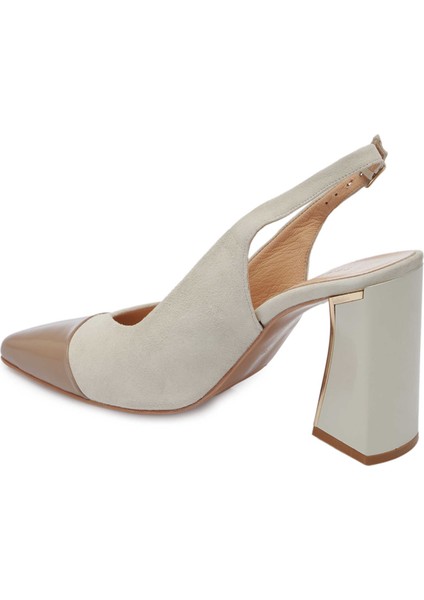 Bej Hakiki Deri Kadın Topuklu Ayakkabı - K24I1AY67489-A0A fiyatları