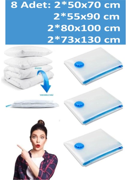 Vakumlu Hurç Yorgan Hurcu Valiz Düzenleyici Gardırop Düzenleyici Vakumlu Poşet 8'li Set