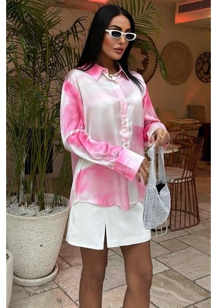 Pembe Geçişli Saten Gömlek 3439