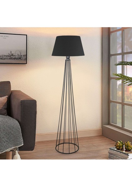 Şık Siyah Silindir Metal Lambader, Yükseklik 151-200 cm, Tek Ayaklı