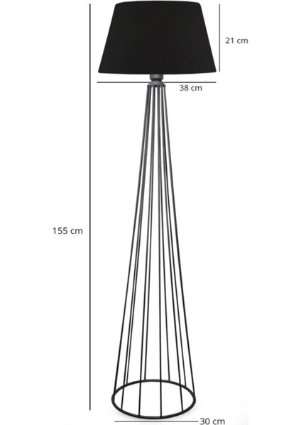 Şık Siyah Silindir Metal Lambader, Yükseklik 151-200 cm, Tek Ayaklı