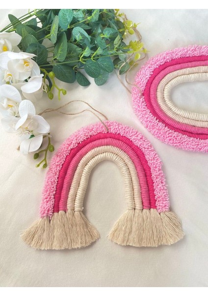 El Yapımı Makrome Gökkuşağı 20 x 20 cm Dekoratif Kapı & Duvar Süsü