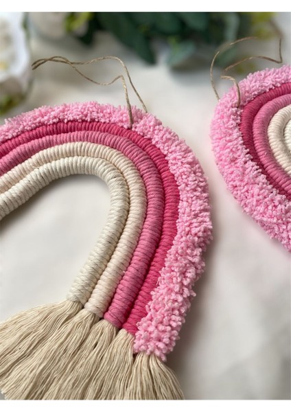 El Yapımı Makrome Gökkuşağı 20 x 20 cm Dekoratif Kapı & Duvar Süsü