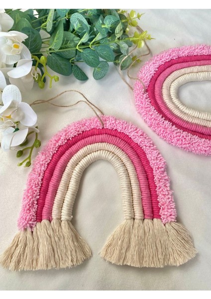 El Yapımı Makrome Gökkuşağı 20 x 20 cm Dekoratif Kapı & Duvar Süsü