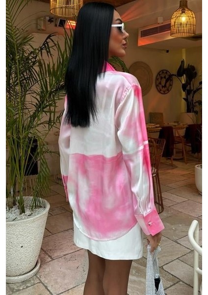 Pembe Geçişli Saten Gömlek 3439