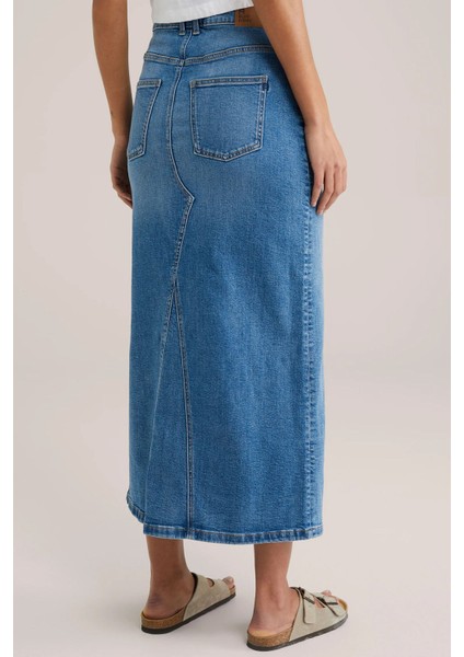Açık Mavi Kadın Regular Fit Yüksek Bel Uzun Maxi Boy Denim Kot Etek MERRY-4092