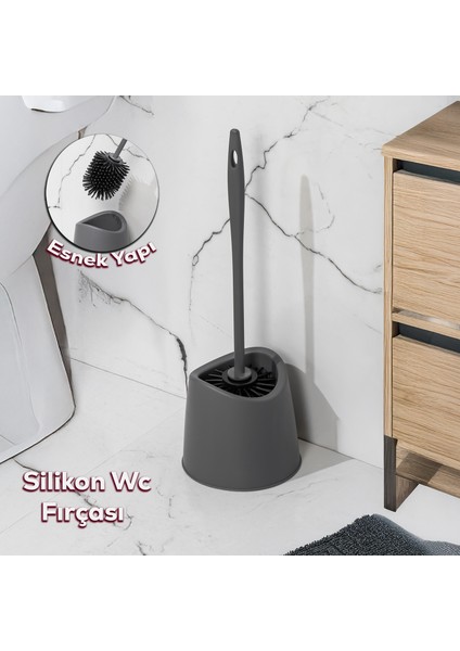 SB-776 Silikon Wc Tuvalet Banyo Fırçası Klozet Fırçası Antrasit
