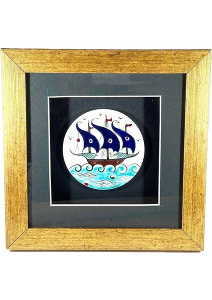 Iznik Çini Kalyon Motifli Paspartulu Plaket