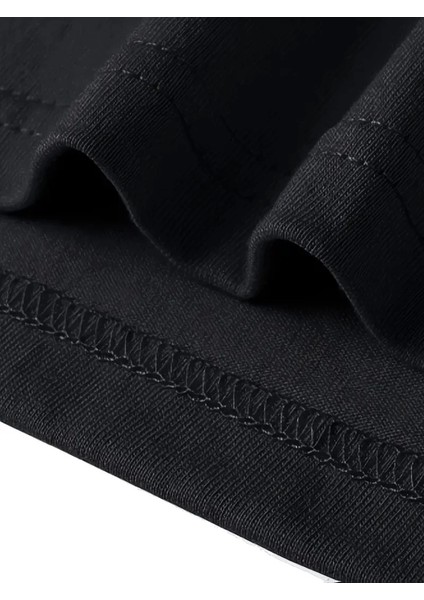 Baskılı Oversize Bisiklet Yaka T-Shirt - Siyah