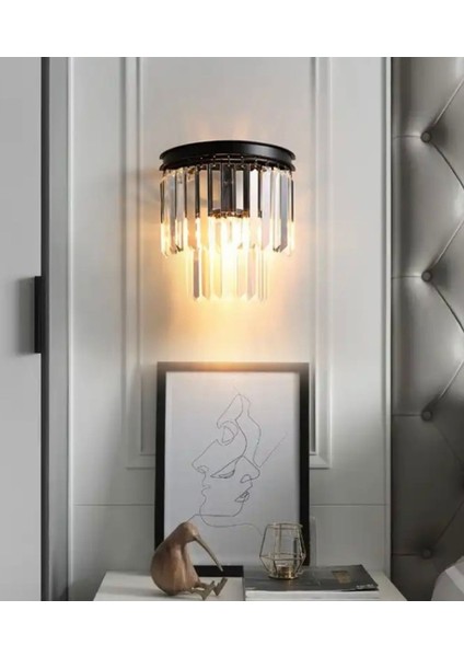 Modern Pilli Aplik Power Ledli Duvar Aplik K9 Kristal Taşlı Pil Ile Çalışır
