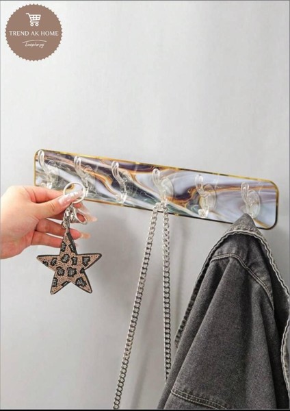 Mermer Desenli Şefaf 6 Lı Askılık Kendinden Yapışkanlı