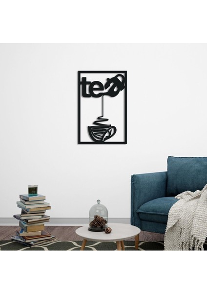 Tea Yazılı Çay Fincan Demlik Temalı Dekoratif Metal Tablo