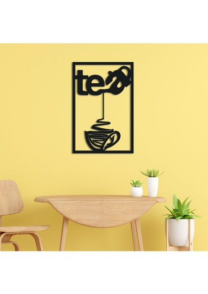 Tea Yazılı Çay Fincan Demlik Temalı Dekoratif Metal Tablo
