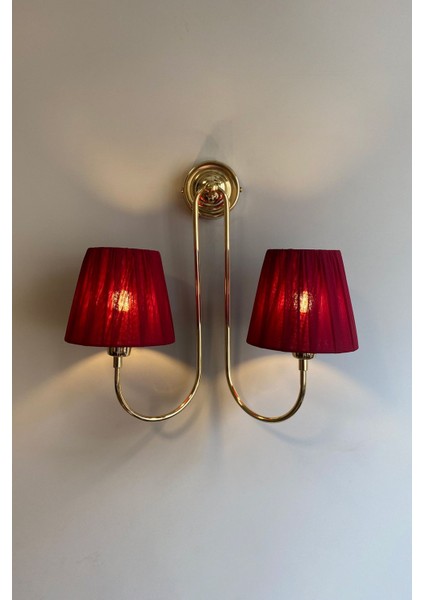 Modern çift kollu metal duvar aplik, şık ve fonksiyonel tasarım, sarı renk, E14 duy tipi modelleri