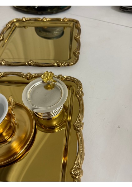 Paslanmaz Çelik Gold Renk Gold Çerçeveli 2 Adet Servis ve Sunum Tepsisi fiyatları