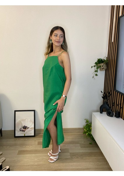 Ince Askılı Midi Elbise