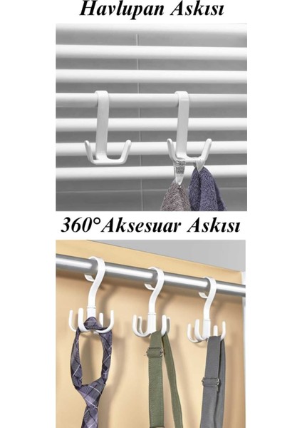 2 Li Set 4 Askılı 360 Derece Hareketli Dolap Içi Aksesuar Askısı + 2 Askılı Havlupan Radyatör Askıs