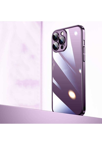 Apple iPhone 14 Pro Kılıf Sert Pc Renkli Çerçeveli Rntc Riksos Kapak-Gold