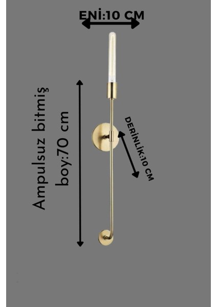 Eskitme Metal Uzun Aplik, Altın Renk, E27 Duy, Ampulsüz, 70cm modelleri