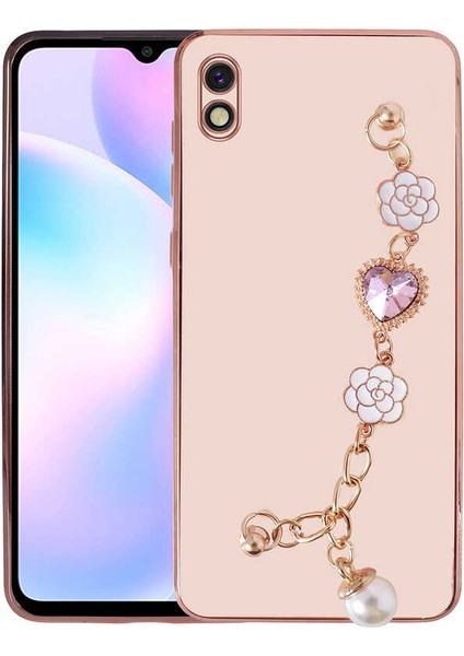 Xiaomi Redmi 9A Kılıf El Tutamaçlı Kamera Korumalı Rntc Taka Silikon Kapak-Pembe