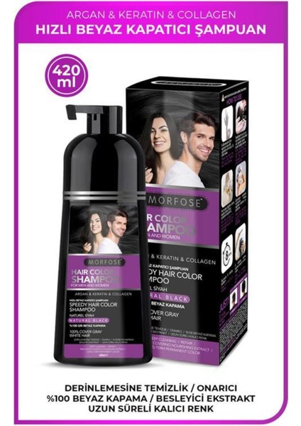 Hızlı Beyaz ve Gri Kapatıcı Şampuan 420 ml - Doğal Siyah, Argan, Keratin ve Kolajen Içeren
