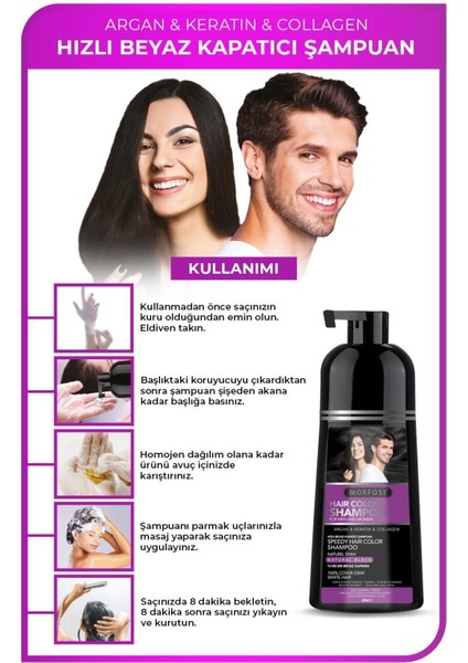Hızlı Beyaz ve Gri Kapatıcı Şampuan 420 ml - Doğal Siyah, Argan, Keratin ve Kolajen Içeren modelleri