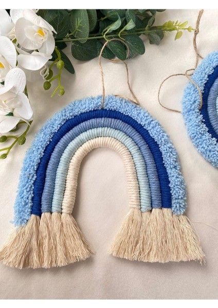 El Yapımı Makrome Gökkuşağı 20 x 20 cm Dekoratif Kapı & Duvar Süsü