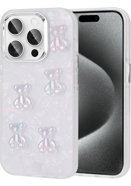 Apple iPhone 15 Pro Kılıf Kabartma Figürlü Parlak Rntc Eralli Silikon Kapak-Ayı