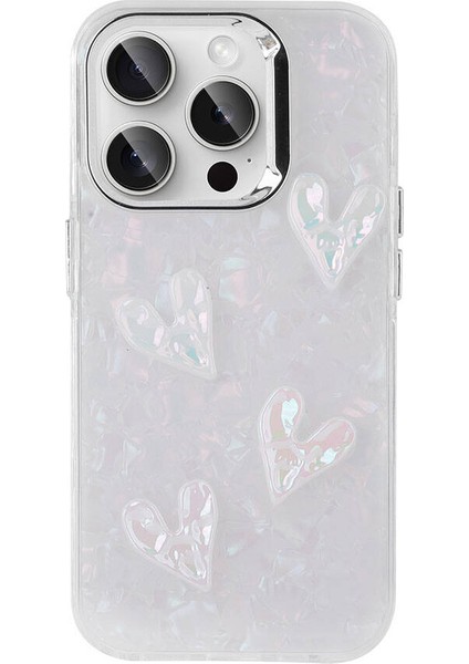 Apple iPhone 15 Pro Max Kılıf Kabartma Figürlü Parlak Rntc Eralli Silikon Kapak-Kalp