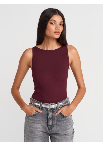 21048 Halter Yaka Top-Bordo