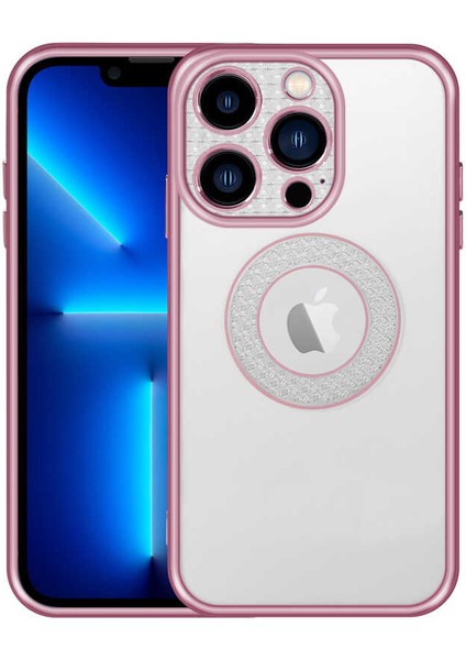 iPhone 13 Pro Kılıf Kamera Korumalı Logo Gösteren Rntc Esta Kapak-Rose Gold