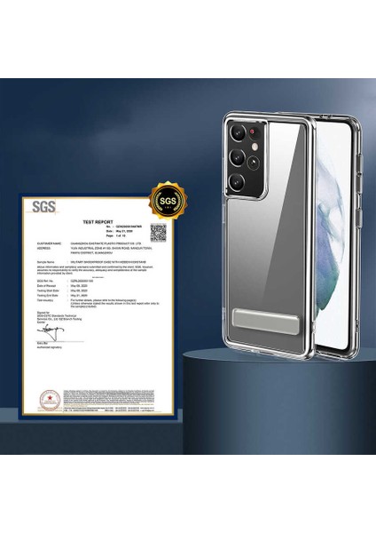 Galaxy S21 Ultra Kılıf Standlı Şeffaf Silikon Rntc L-Stand Kapak-Renksiz