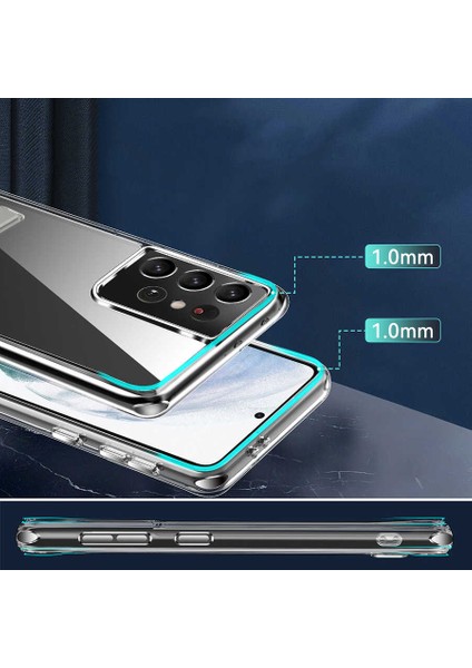 Galaxy S21 Ultra Kılıf Standlı Şeffaf Silikon Rntc L-Stand Kapak-Renksiz