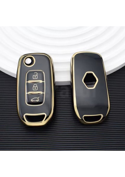 Renault Express Van Taliant Kaleos Sustalı Anahtar Kılıfı Siyah-Gold
