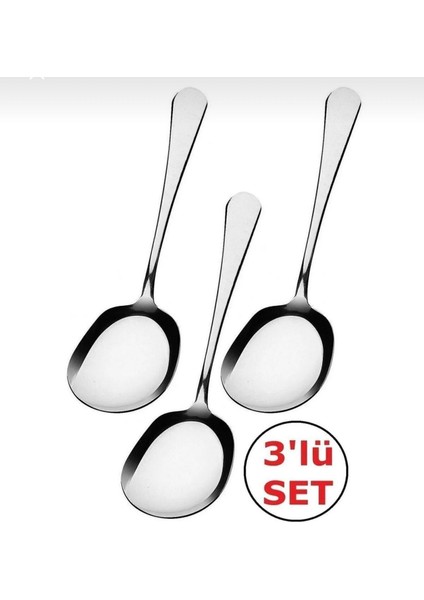 3 Adet Paslanmaz Çelik Servis Sunum Kaşığı 21 cm Metal Kaşık
