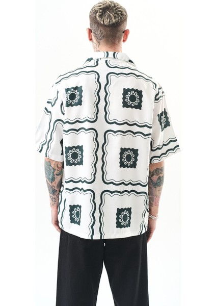 Erkek Paisley Pattern Baskılı Oversize Gömlek Beyaz modelleri
