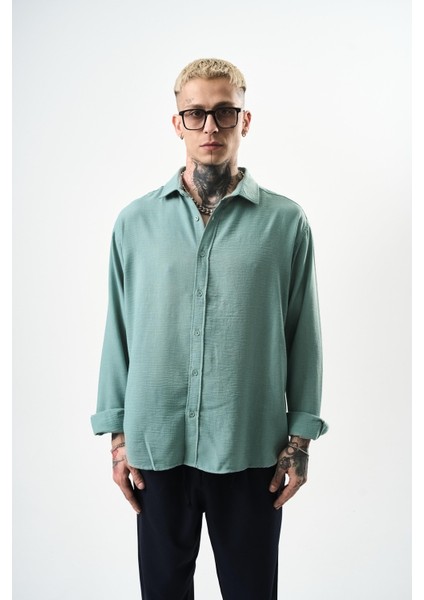 Erkek Oversize Krinkıl Gömlek Mint