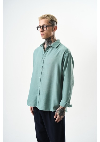 Erkek Oversize Krinkıl Gömlek Mint
