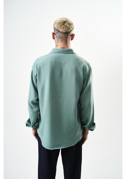 Erkek Oversize Krinkıl Gömlek Mint