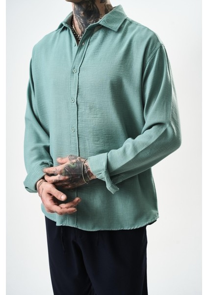 Erkek Oversize Krinkıl Gömlek Mint