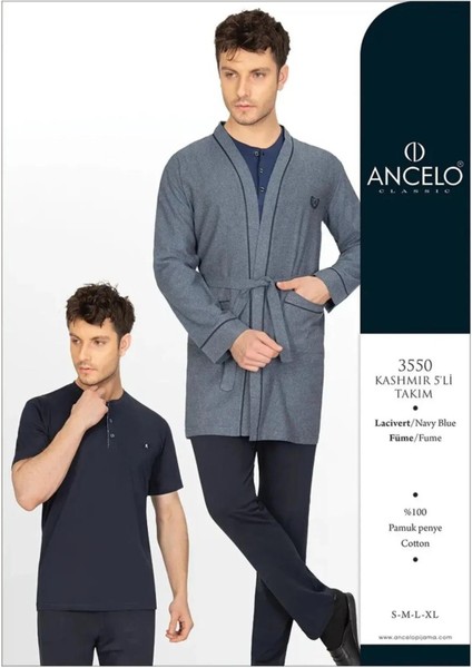 Çeyizlik Erkek Ropdöşambır Set, 5 Parça, Kısakol Pijama Uzunkol Pijama ve Sabahlık