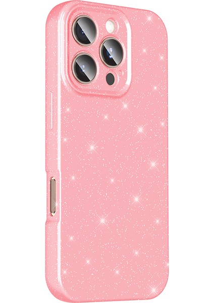 Apple iPhone 16 Pro Kılıf Kamera Korumalı Simli Lüks Rntc Koton Kapak - Açık Pembe