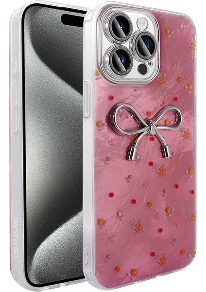 Apple iPhone 15 Pro Max Kılıf Kamera Korumalı Figürlü Rntc Ponti Silikon Kapak - Açık Pembe