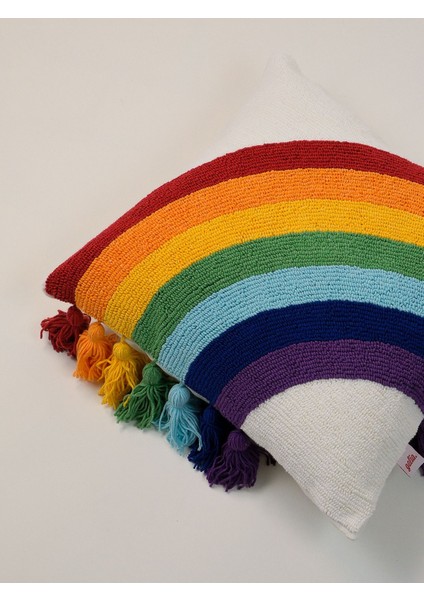 Özel Tasarım Gökkuşağı Desenli Yastık Kılıfı – Punch Işlemeli, Renkli Püsküllü, 40X40 cm modelleri