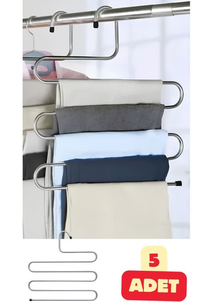 5 Adet 5 Katlı Pantolon Elbise Eşarp Havlu Kravat Askısı Metalik Askı Dolap Içi Düzenleyici