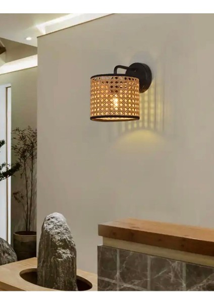 Modern Pilli Aplik Hasır Pilli Aplik Elektrik Tesisatı Gerektirmez Tak Kullan