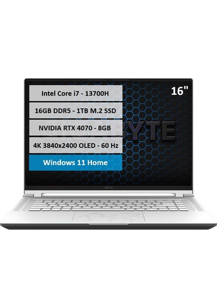 Aero 16 BSF i7-13700H 16GB DDR5 1TB SSD RTX4070-8GB 16'' UHD+ 60Hz Windows 11 Home
