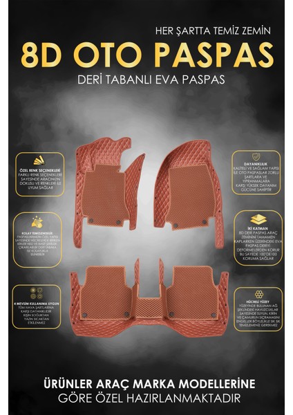 Volkswagen Passat B6 (2006-2010) Uyumlu Deri 8d Havuzlu Tam Set Oto Paspas .5 fiyatları