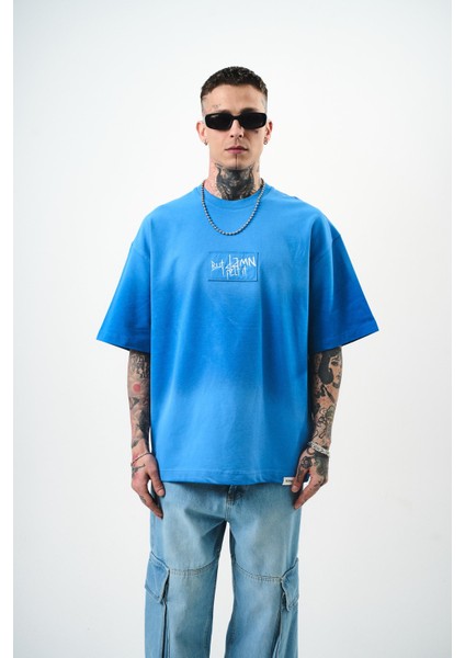 Erkek But Damn Nakışlı Oversize T-Shirt Mavi fiyatları